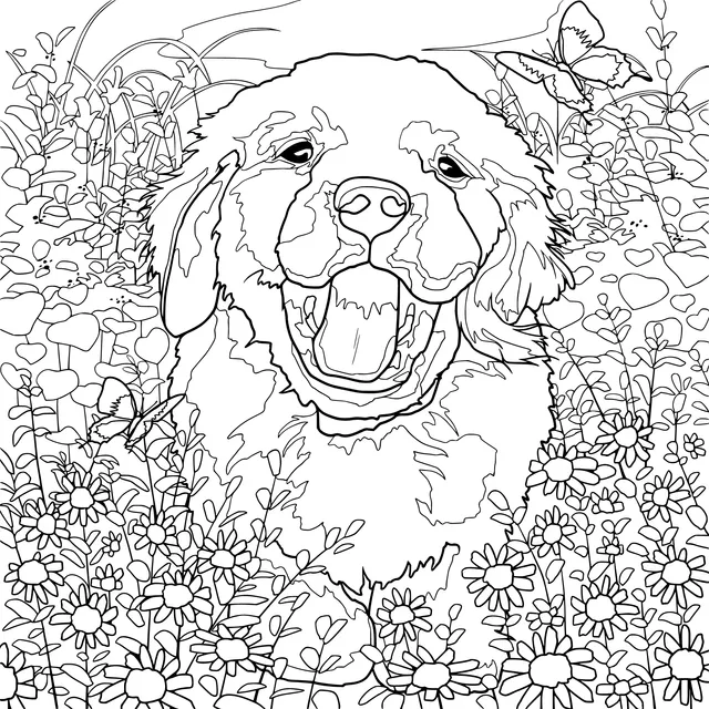 Happy Puppy in the Flower - bed