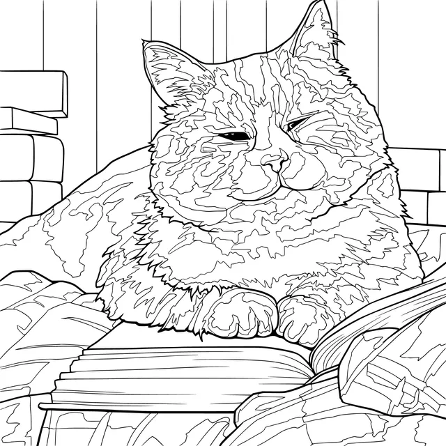 Lazy Cat Dozing off on a Book