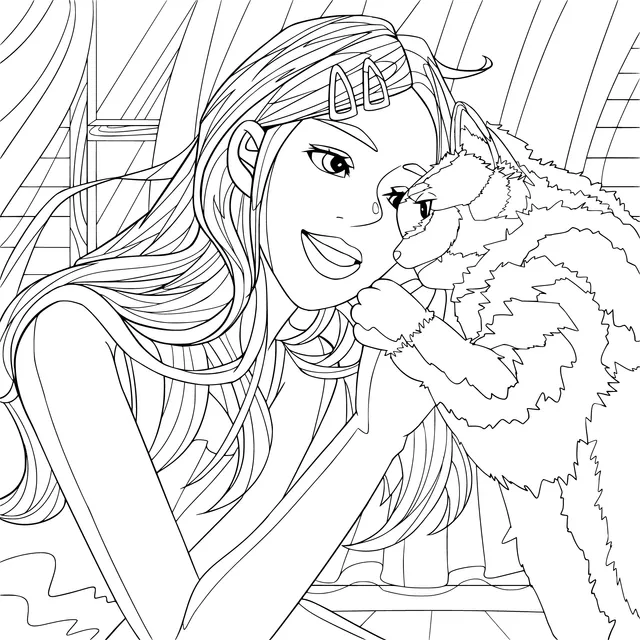 Intimate moment between a girl and a cat