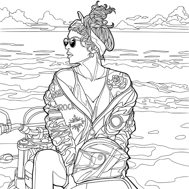 Motorcycle Girl on the Beach