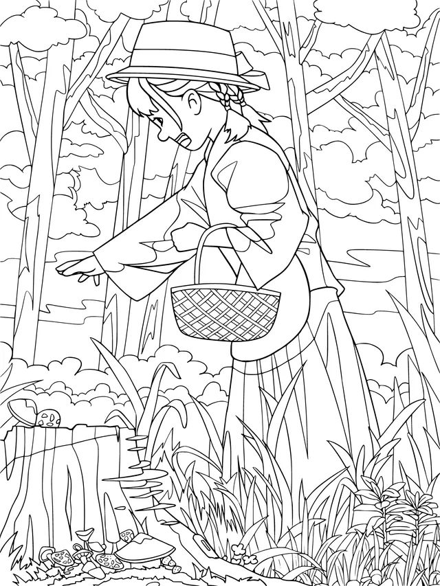 Woman picking mushrooms in the forest
