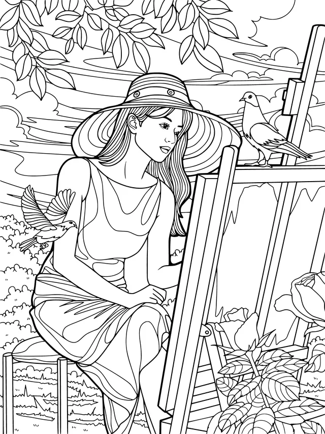 Woman Painting Outdoors