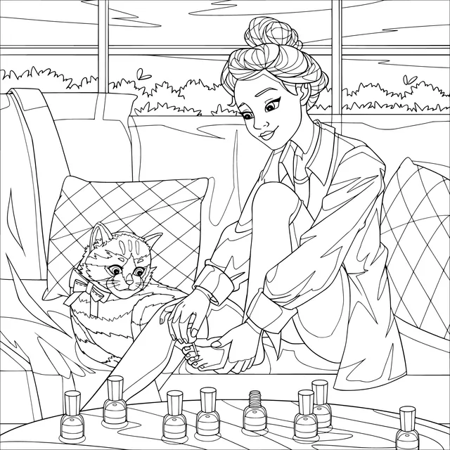 Woman Spending Nail - Painting Time with Cat