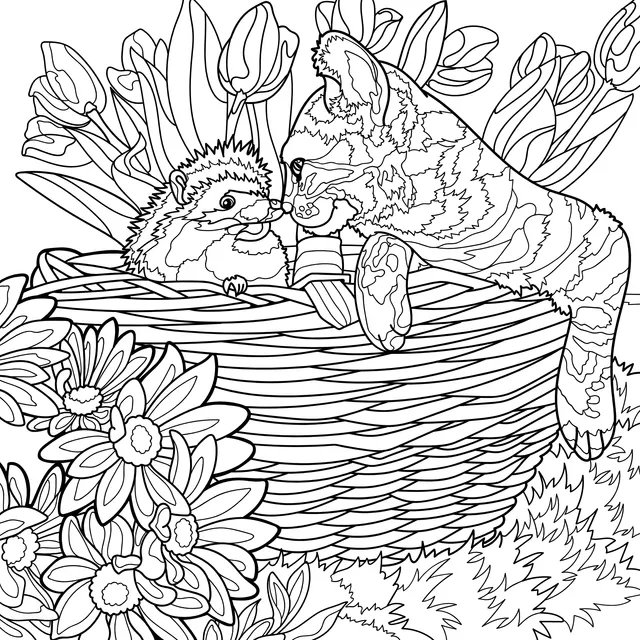 Cat and Hedgehog in the Basket