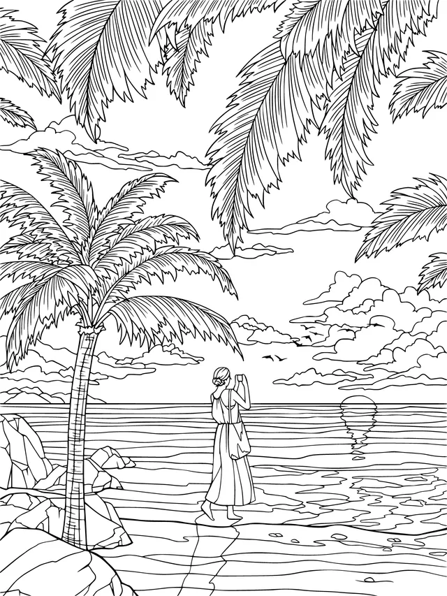 A Beauty Admiring the Sunset by the Seashore