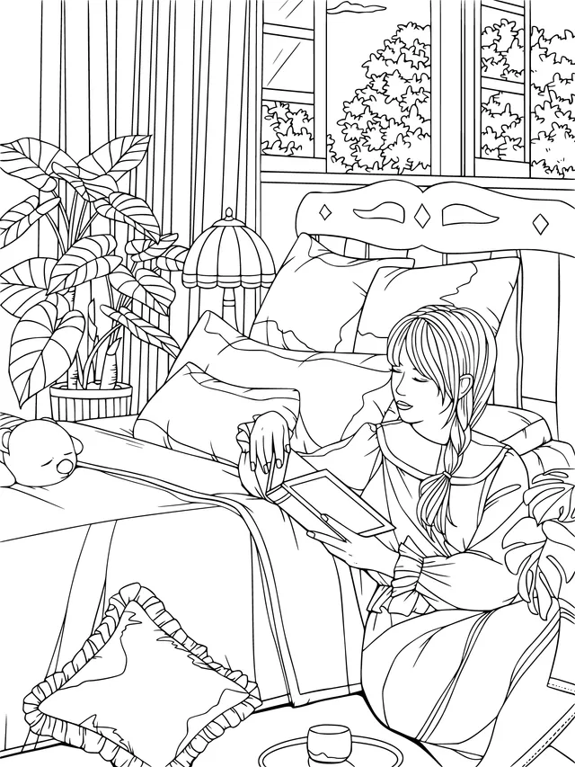 A woman reading comfortably in the bedroom