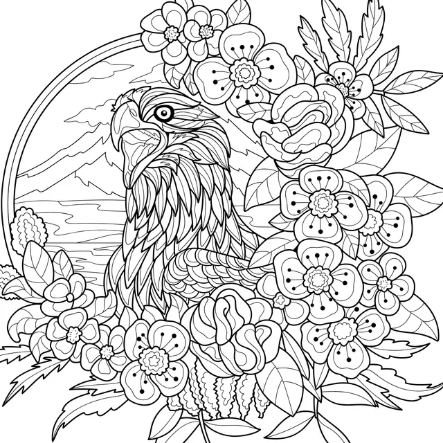 Eagle among flowers