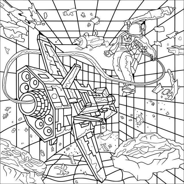 Astronaut and Spaceship in Space Distress