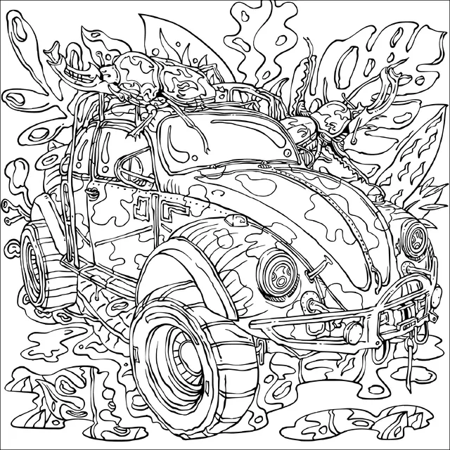 Jungle Adventure of Beetles and a Camouflaged Beetle - shaped Car