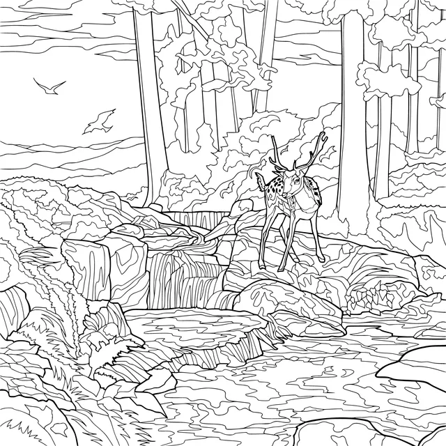 A Fawn and a Stream in the Forest