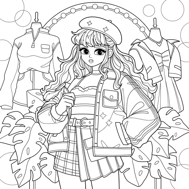 Fashionable Girl and Clothing Display