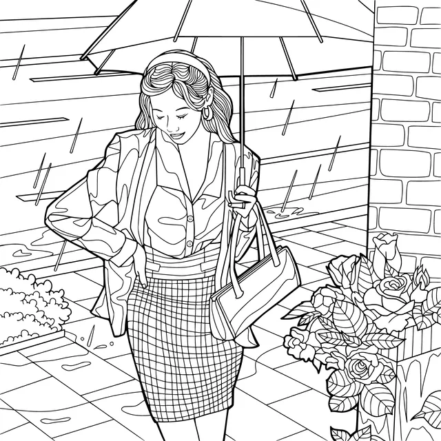 A lady holding an umbrella in the rain