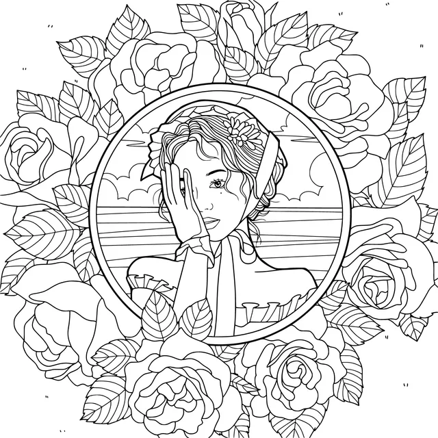 An Elegant Woman Surrounded by Roses