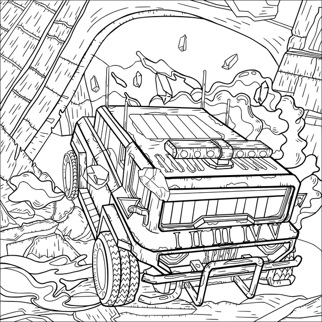 Off - road combat vehicle breaking through obstacles