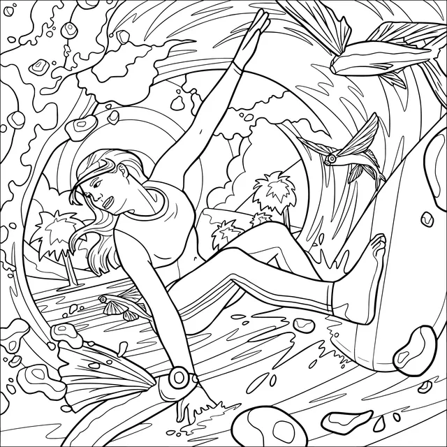 Woman surfing passionately