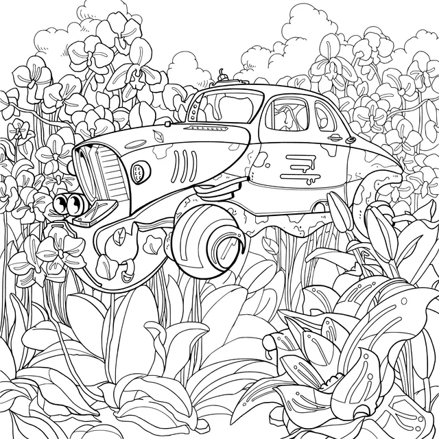 Vintage Car in the Flowering Bushes