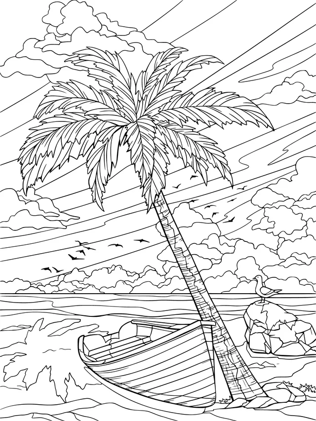 Palm Tree and Boat on the Beach