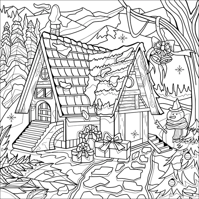 A Cottage in the Snow with Gifts in Winter