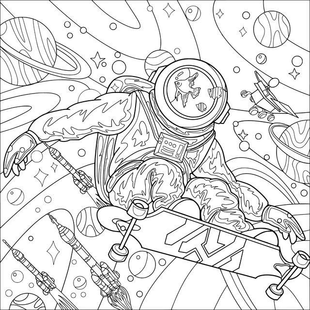Astronaut Skateboarding in Space