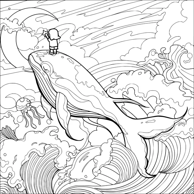 A Girl Riding a Whale to Gaze at the Moon
