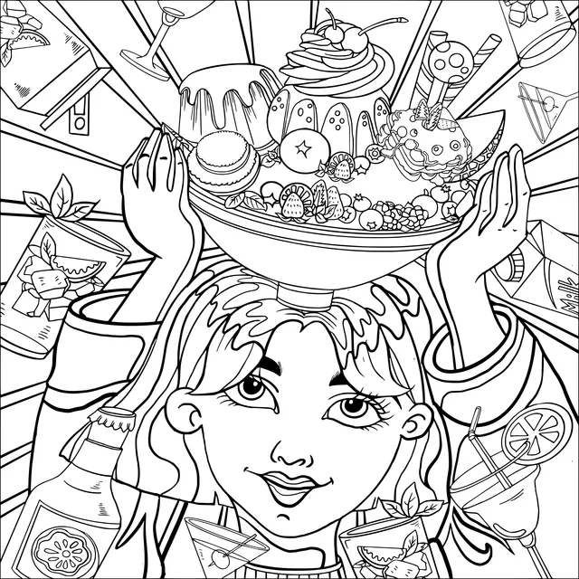 Girl with Desserts on Her Head