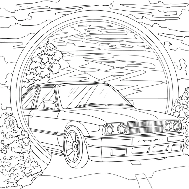 Blue Car Passing Through Beautiful Scenery