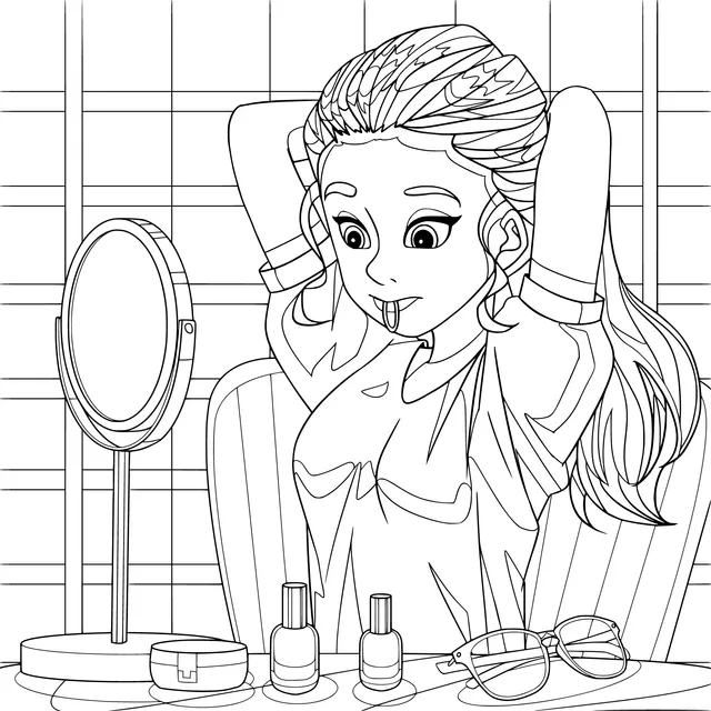 Girl doing her makeup in front of the mirror