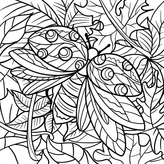 Ladybug among colorful leaves