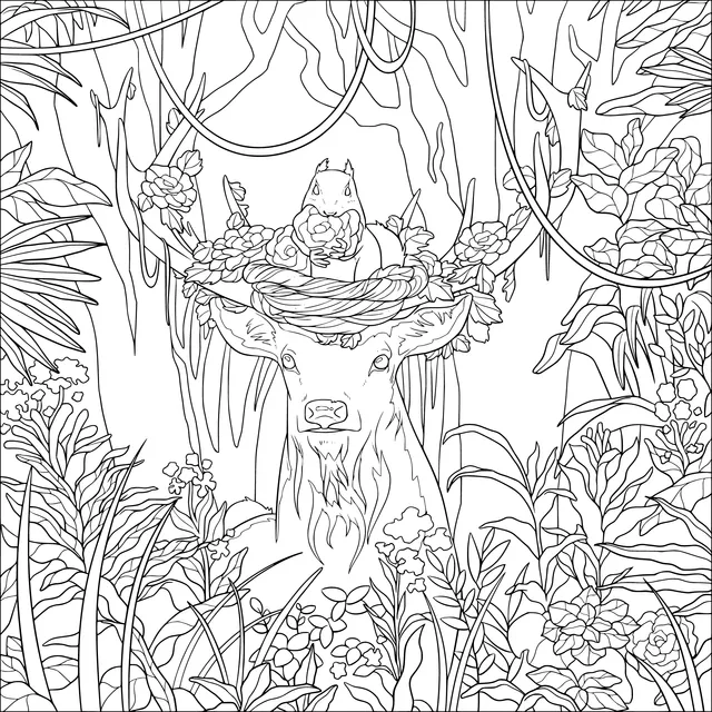 A Deer and a Squirrel in the Forest