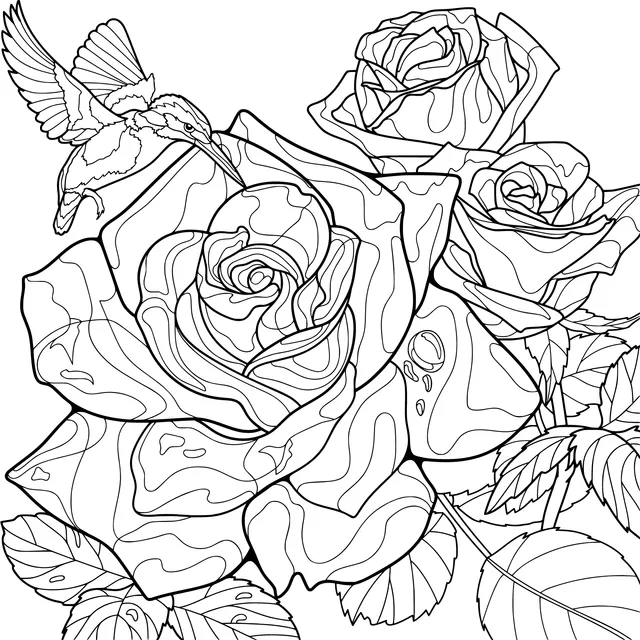 Hummingbird and Colorful Roses