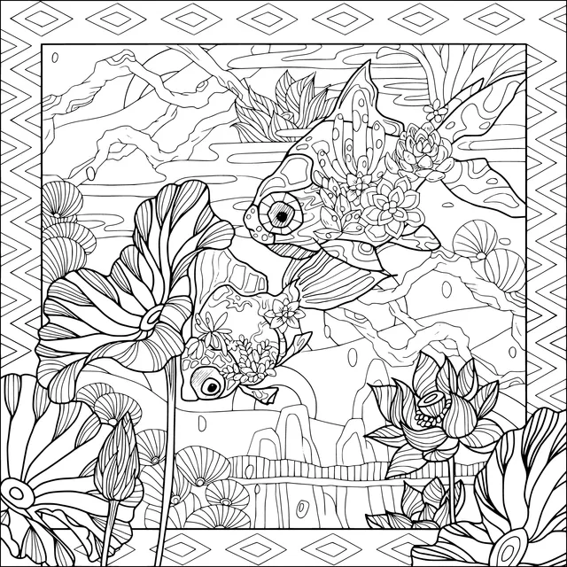 Fantastic Scene of Goldfish and Green Plants