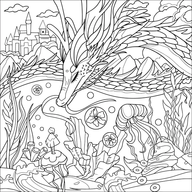 Fantasy Underwater Scene with Dragon and Castle
