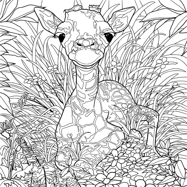 Baby Giraffe in the Flower丛