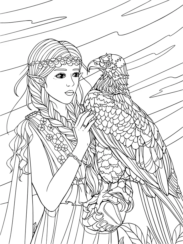 Elven Maiden and Eagle