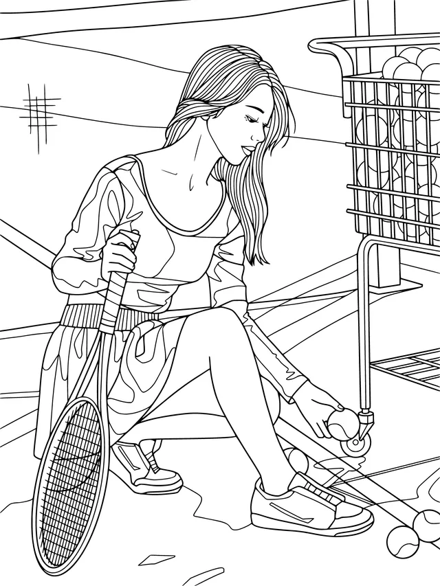 Woman Picking Up Tennis Balls