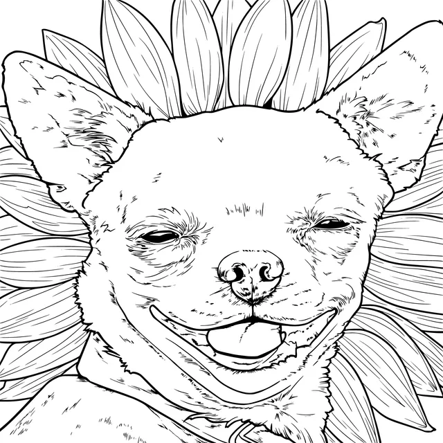 Happy Dog with a Sunflower Headpiece