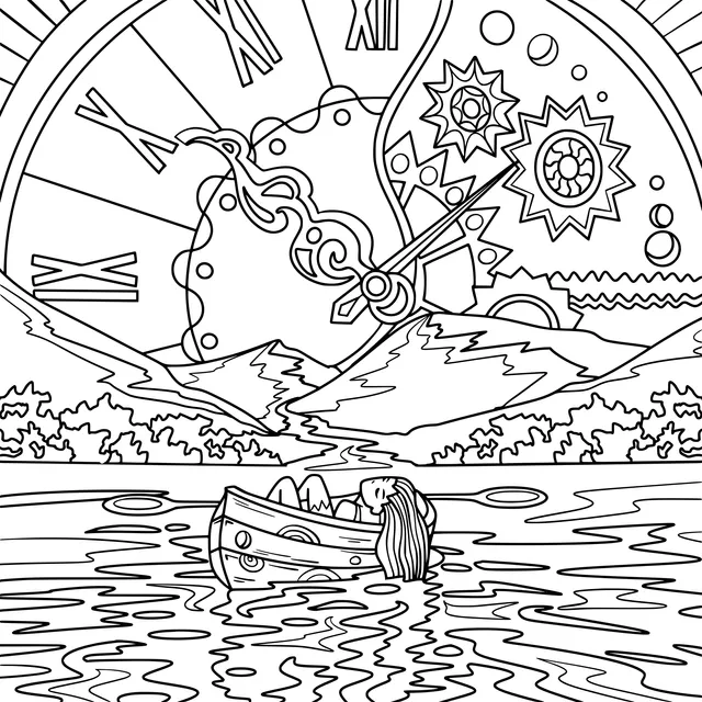 People Rowing a Boat under a Clock