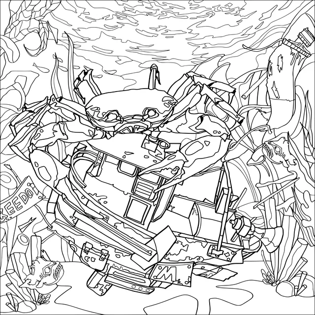A Crab's Underwater Adventure with a Sunken Ship