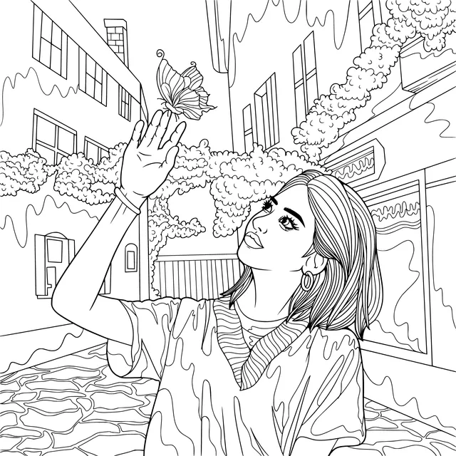 A Girl's Encounter with a Butterfly on the Street