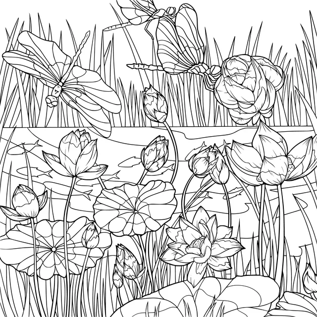Dragonflies and Lotuses in the Lotus Pond