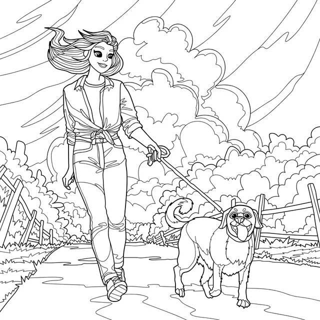 Woman walking a dog