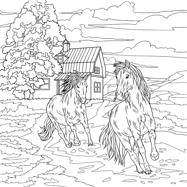 Two Horses on a Country Path