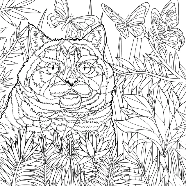 Cat and Butterflies in the Jungle