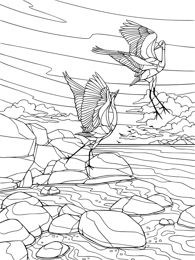 Two Cranes by the River