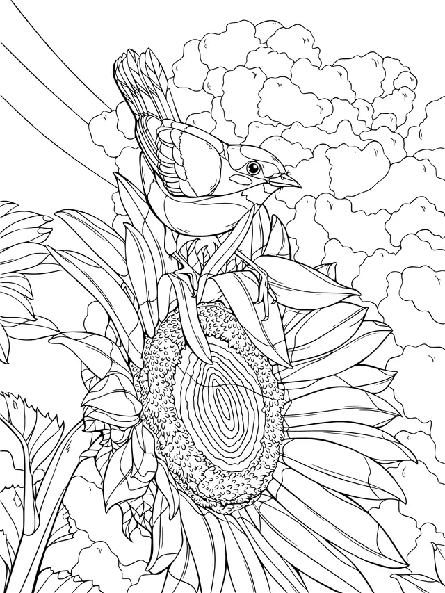 A Small Bird Standing on a Sunflower