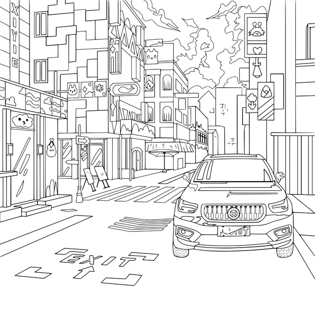 Colorful Urban Street and Car