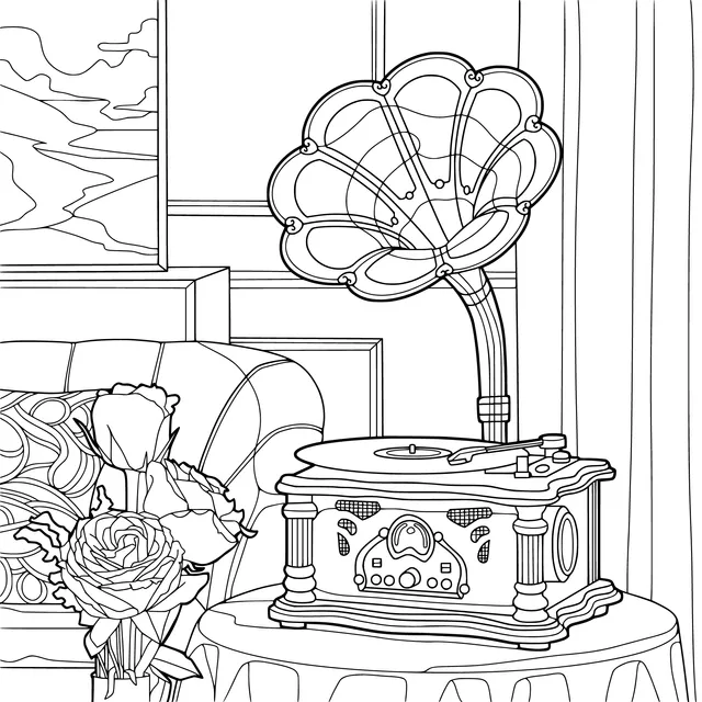 Vintage Phonograph and Beautiful Roses