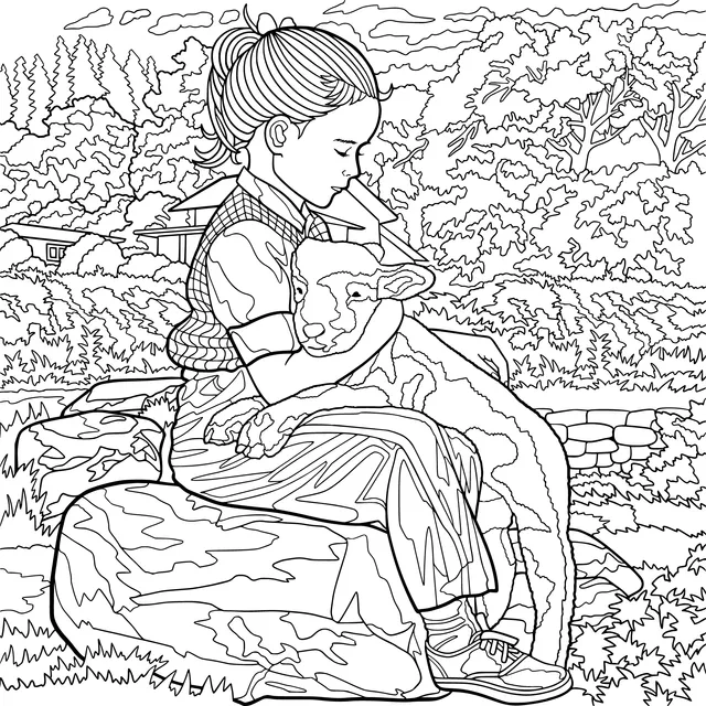 A Girl's Warm - hearted Moment with a Lamb