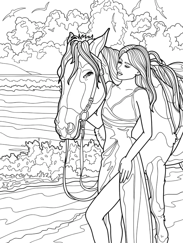 Woman and Horse by the Sea