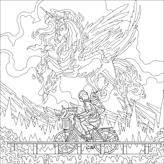 A Child on a Bicycle and a Magical Pegasus